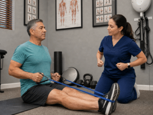 Patient rebuilding muscle and joint strength after GLP-1 weight loss with Momentum Medical guidance.